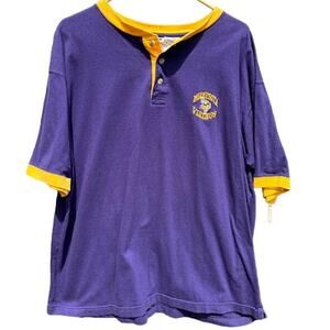 Vintage 1999 Minnesota Vikings NFL The Edge purple yellow henley shirt Sz Large